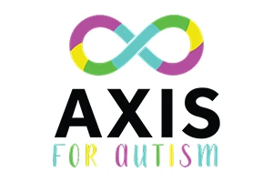 Colorful infinity symbol above the text 'AXIS FOR AUTISM' with 'AXIS' in black and 'FOR AUTISM' in multicolored letters.
