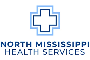 North Mississippi Health Services logo with a blue outlined cross above the text.