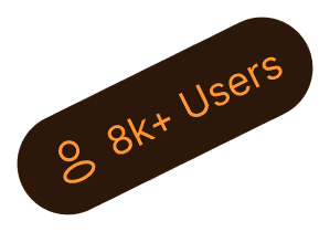 Icon of a user silhouette followed by text reading '8k+ Users' in orange on a dark rounded rectangle background.