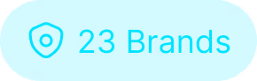 Blue rounded rectangular button with a shield icon and text '23 Brands'.