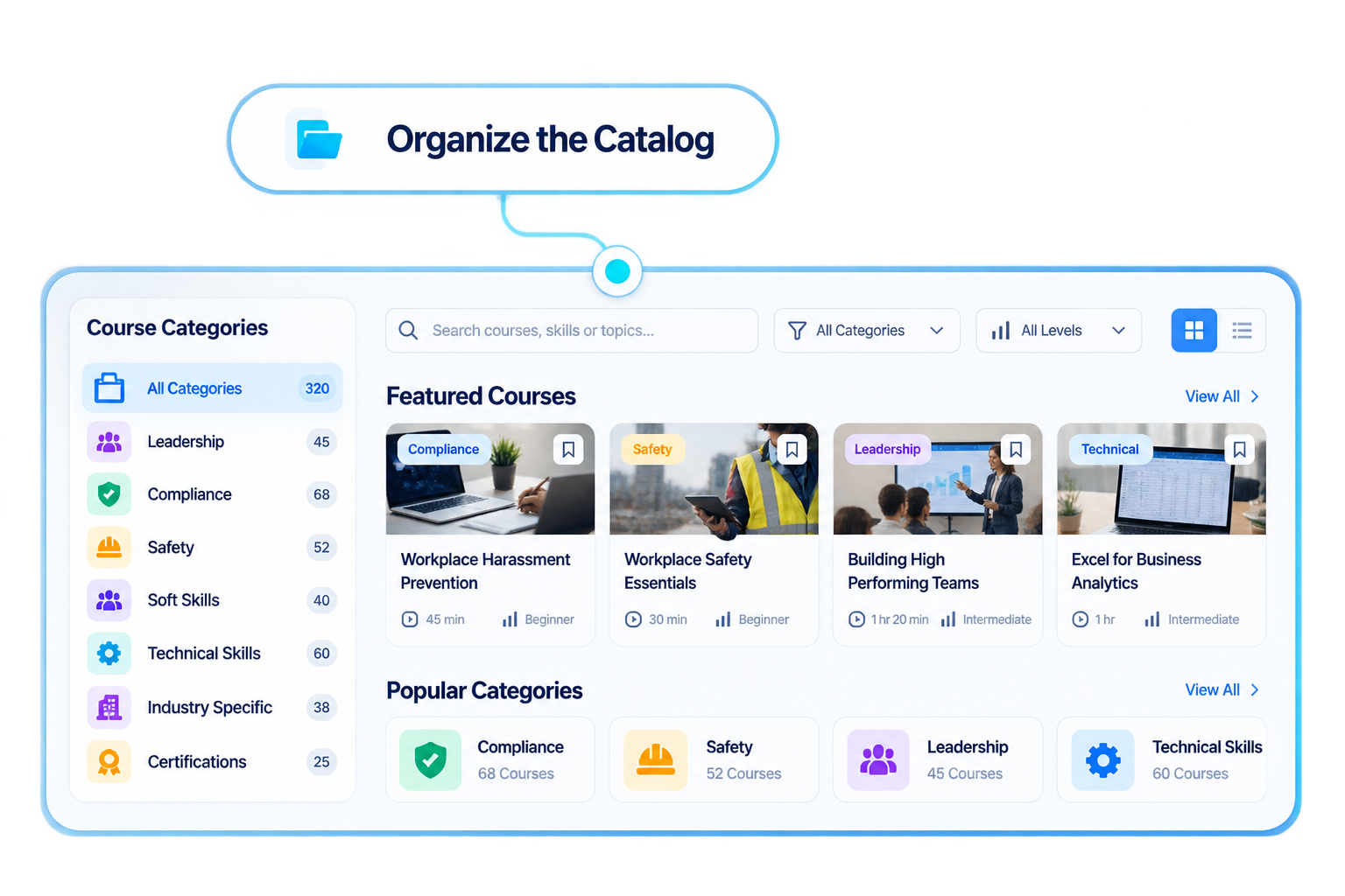 Organize courses with categories and catalog views