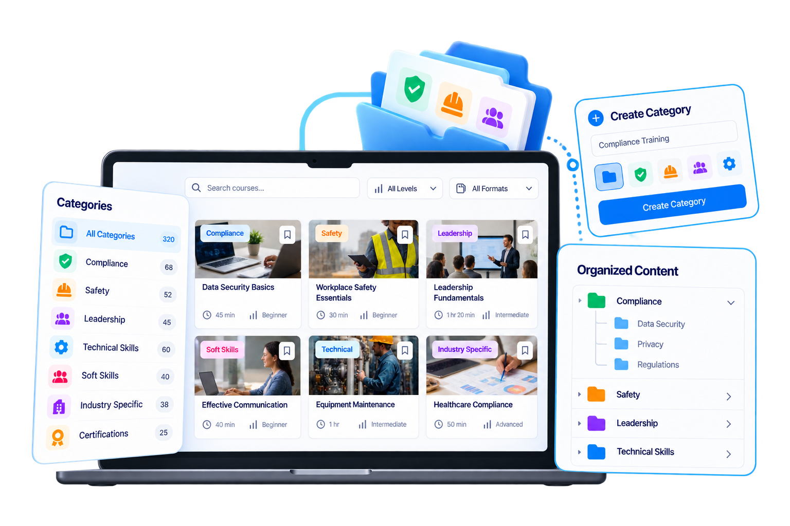 Course categories and featured courses in the TraineryLMS catalog