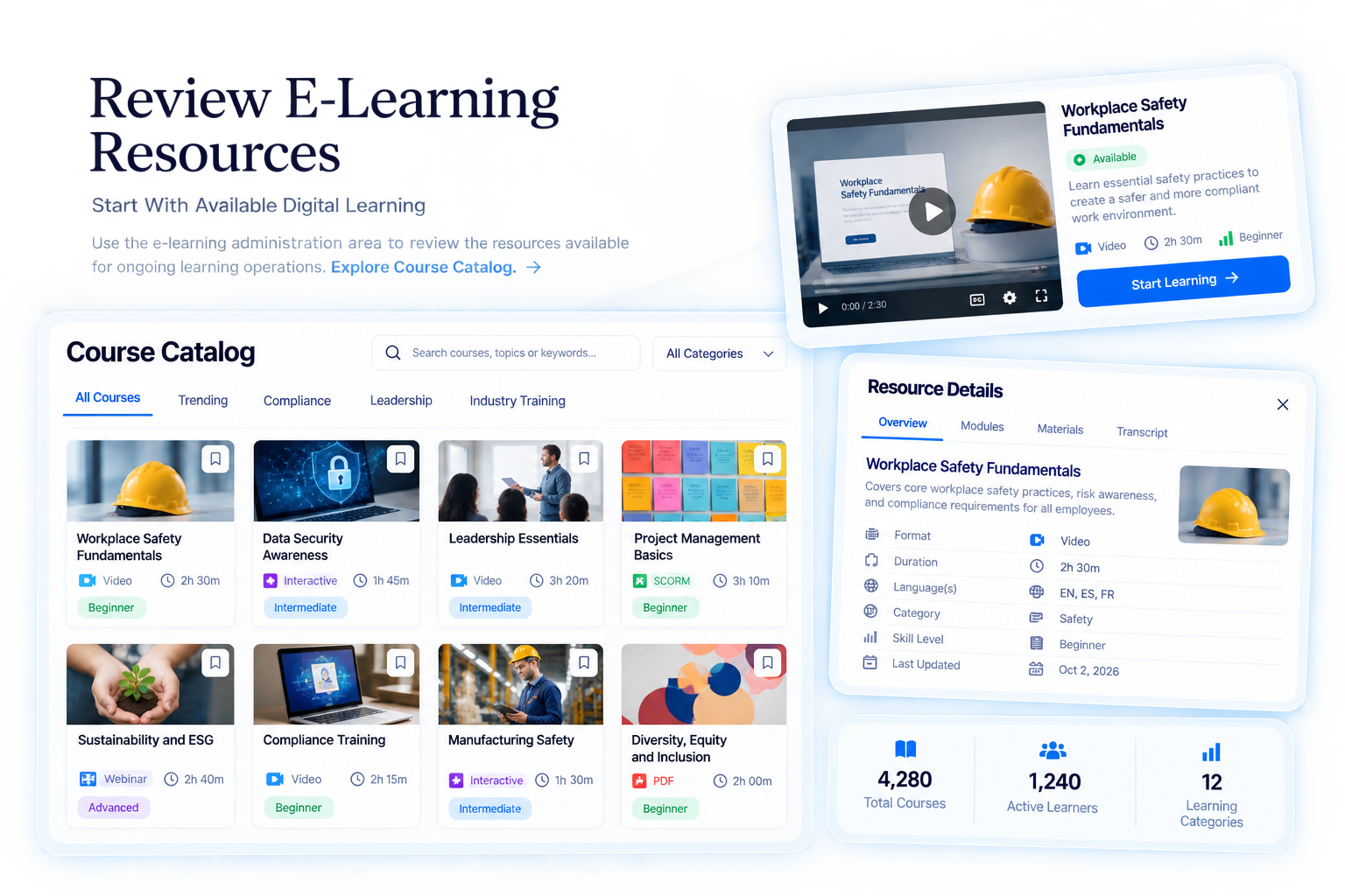 E-learning resources organized in the Trainery course catalog