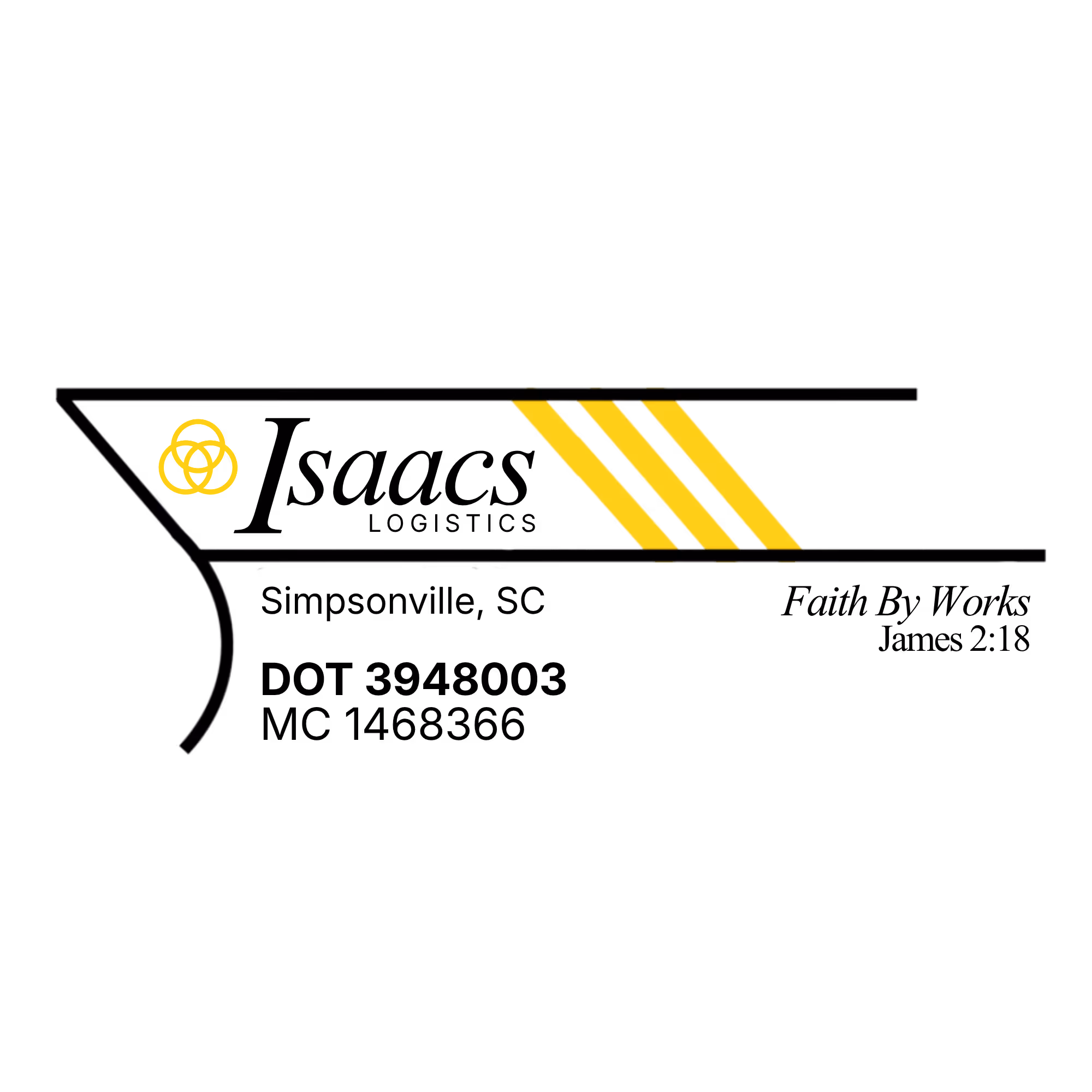 Isaacs Logistics logo showing their DOT & MC numbers in a black and yellow with transparent background 