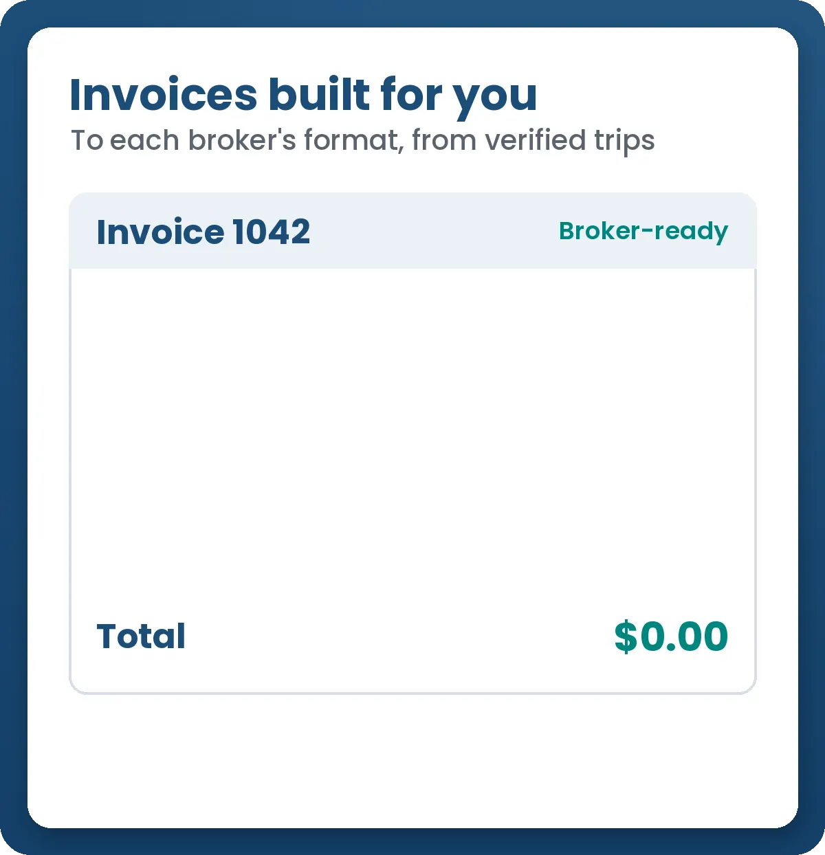 Verified trips fill a broker-ready invoice line by line