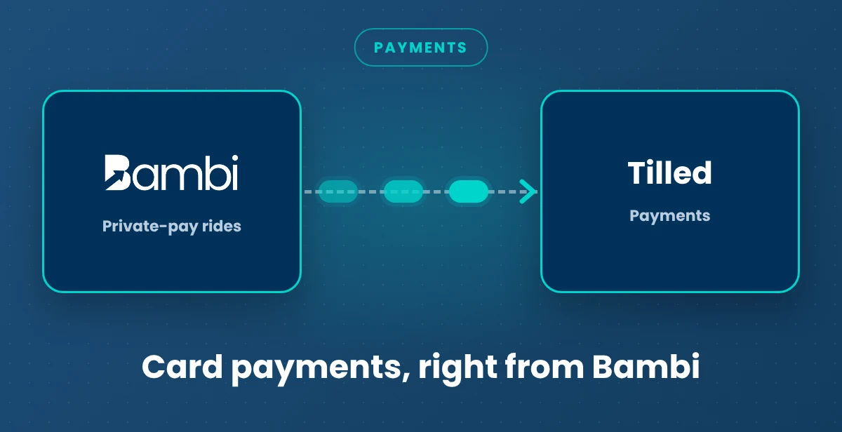 Bambi connected to Tilled. Card payments, right from Bambi.