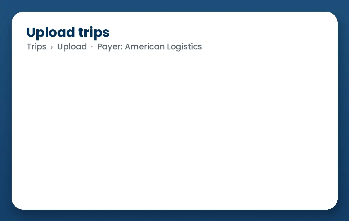 Animation: an American Logistics trip file is uploaded to Bambi, every column maps automatically, and 42 trips land on the board.