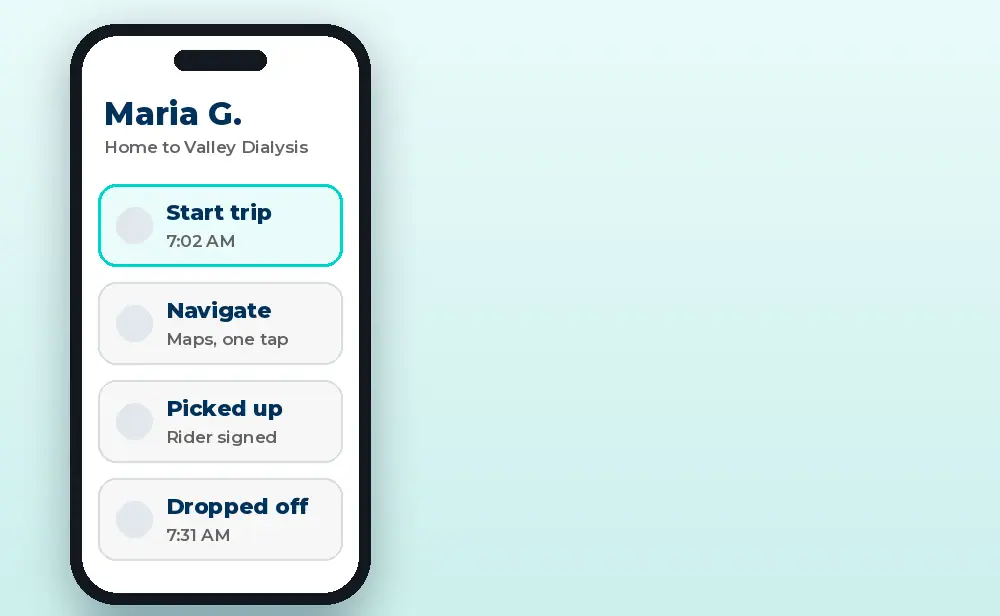 Animated Bambi Driver App stepping through a trip with GPS-stamped signatures