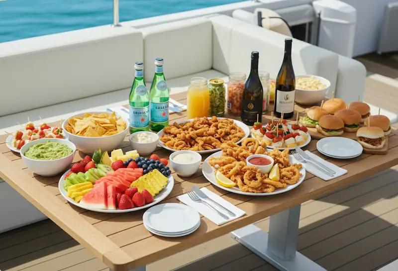 Comida a bordo del catamarán Serenity