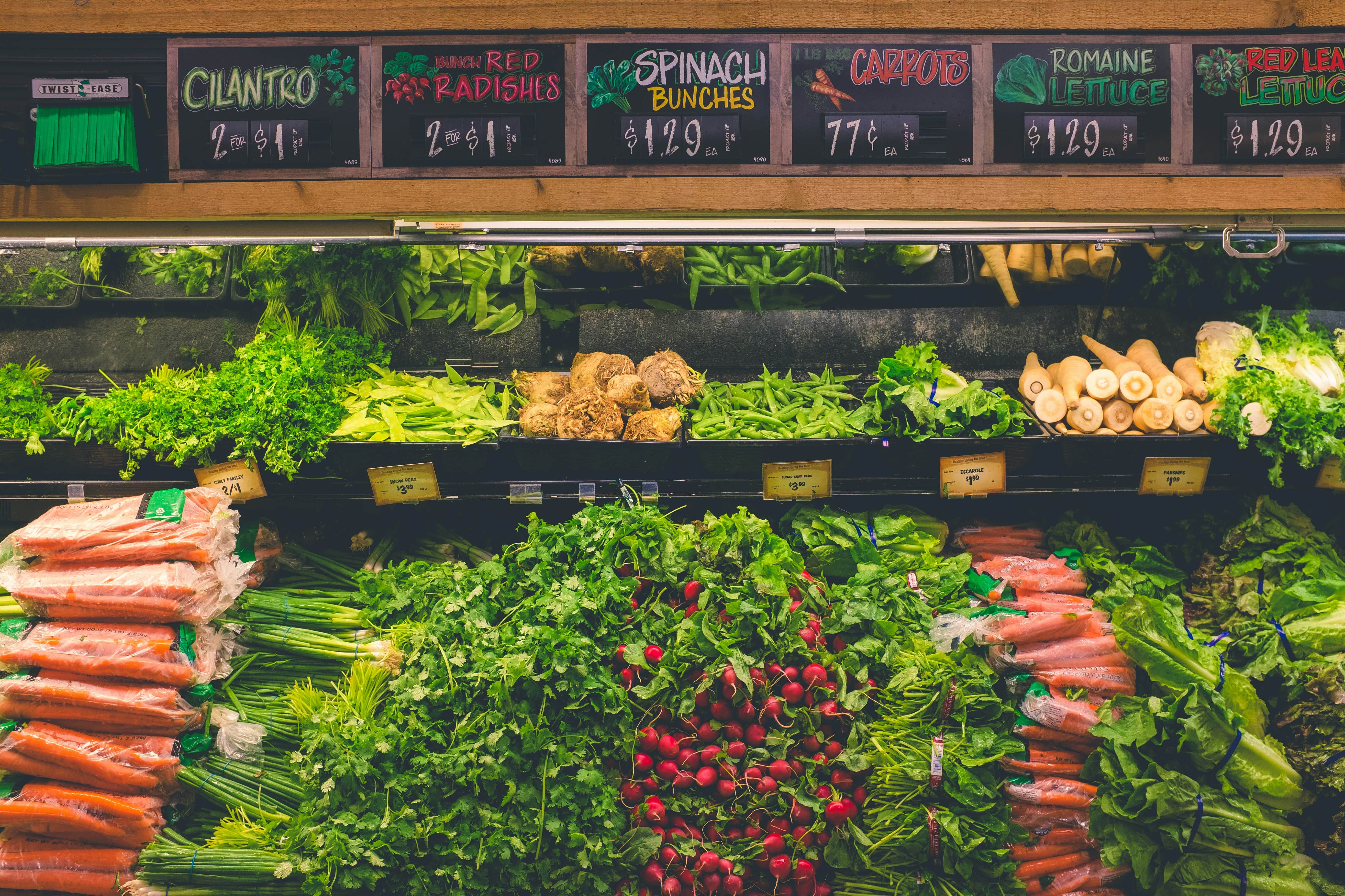 Various vegetables ready for self-checkout in a computer vision system
