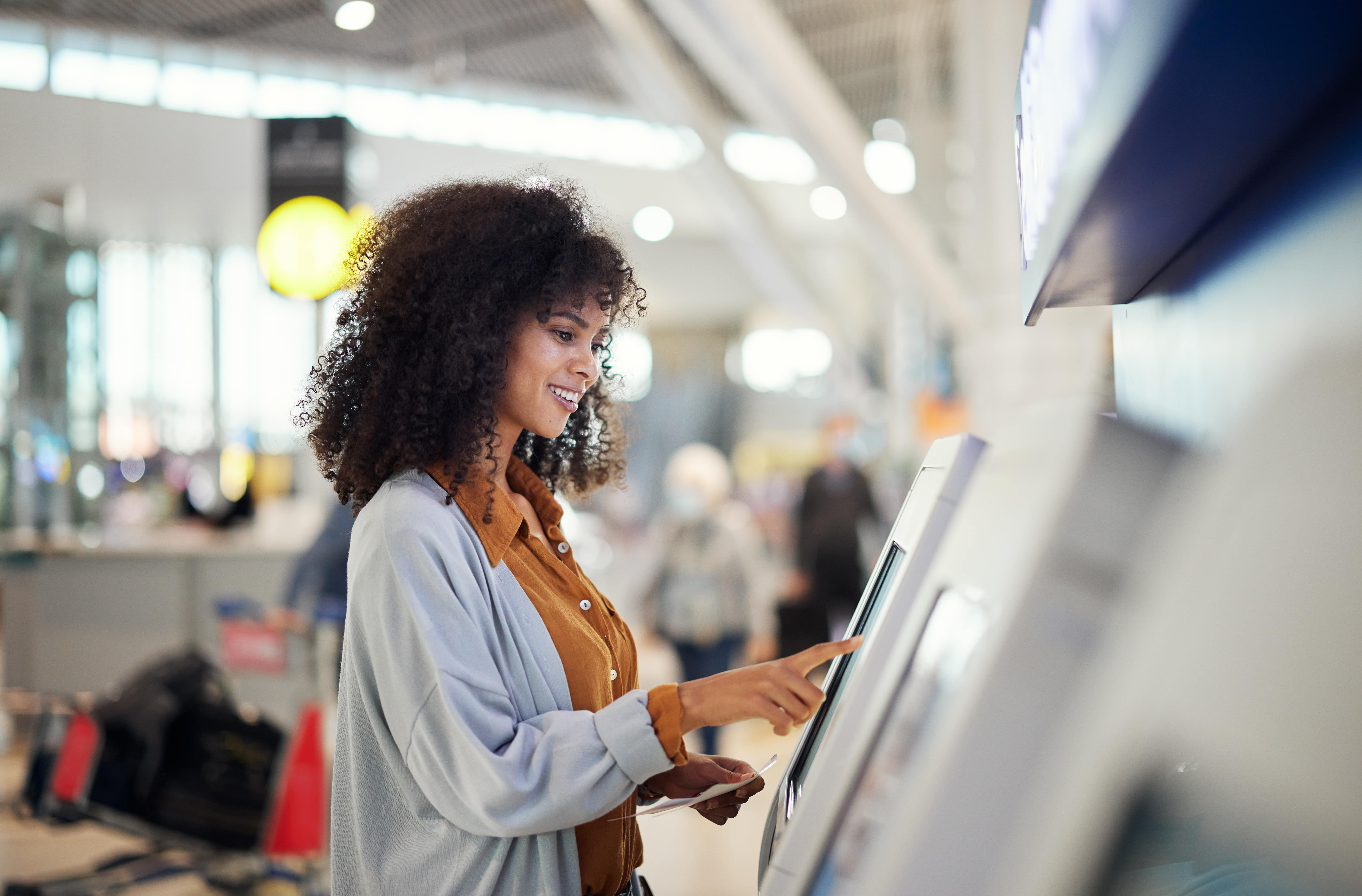 Woman at a kiosk