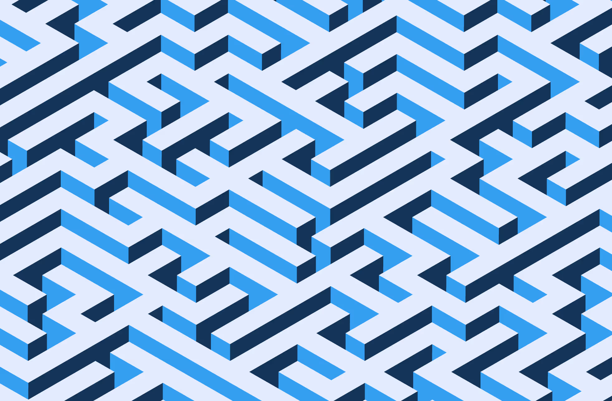 Isometric blue and light blue maze pattern with interconnecting pathways.
