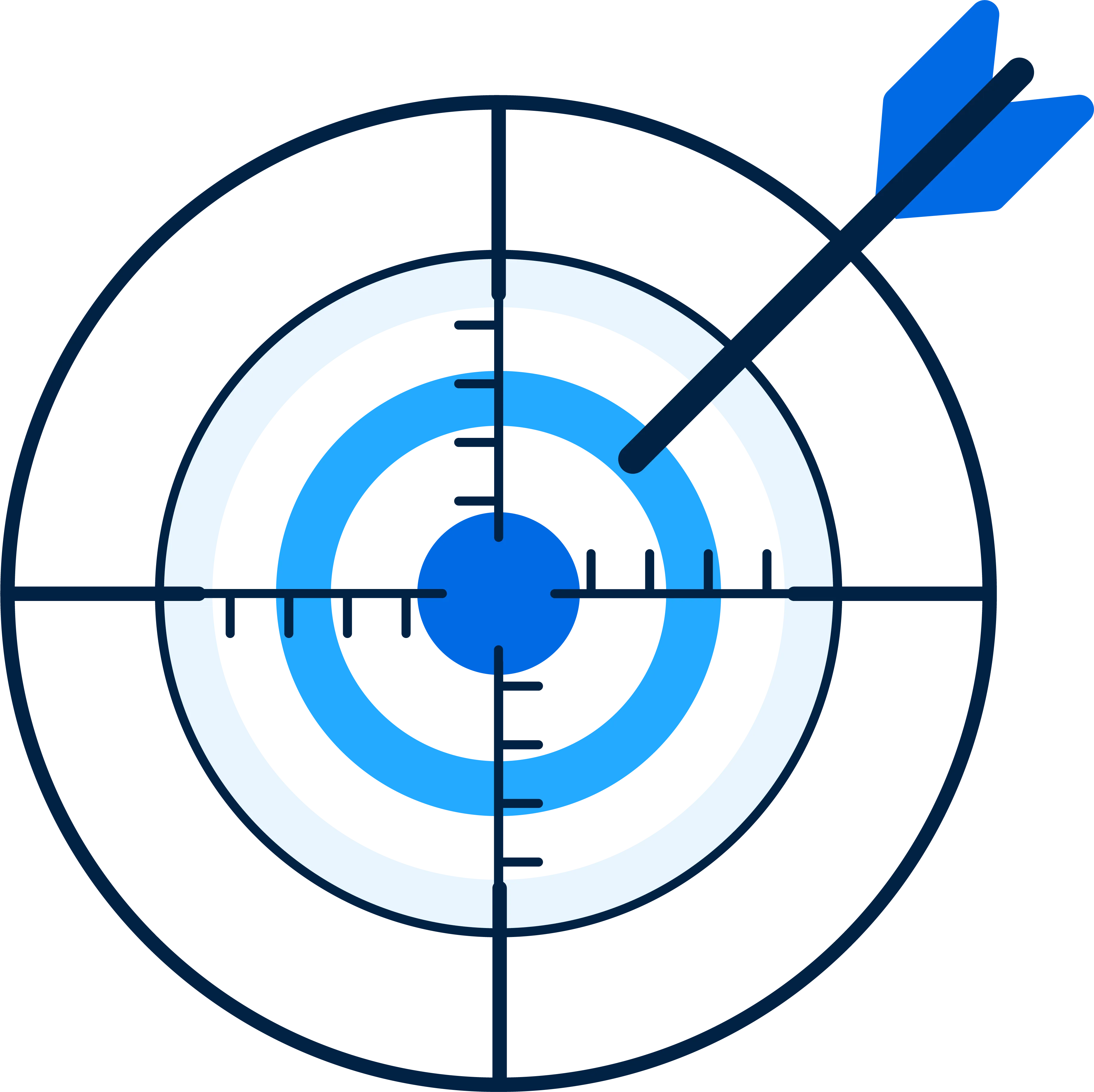 Target with concentric circles and an arrow hitting the bullseye area.
