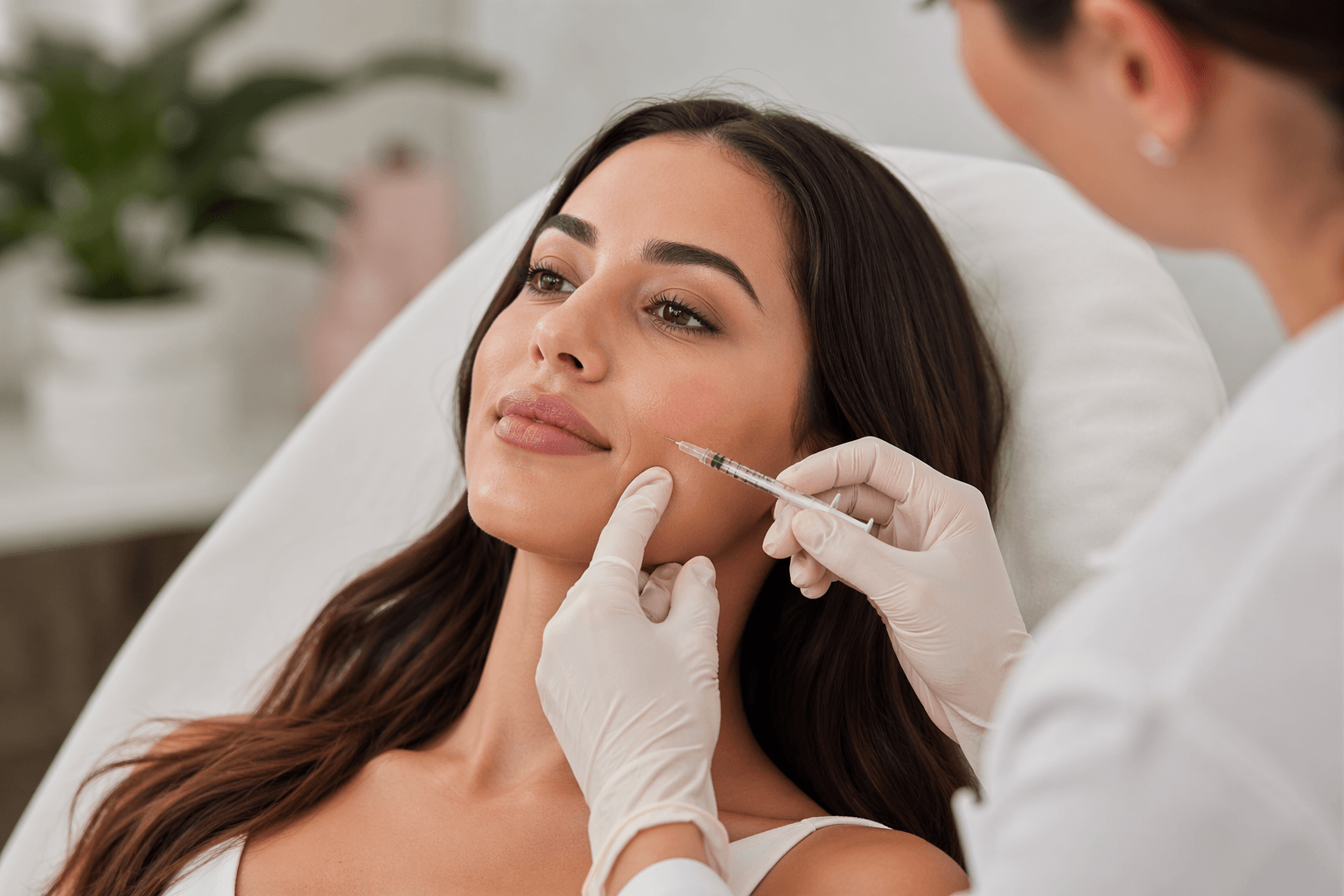 Patient receiving dermal fillers for facial rejuvenation in La Mesa, California