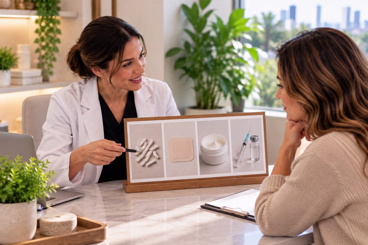 Comparison of HRT options including pellets, patches, and creams at a med spa in La Mesa, California