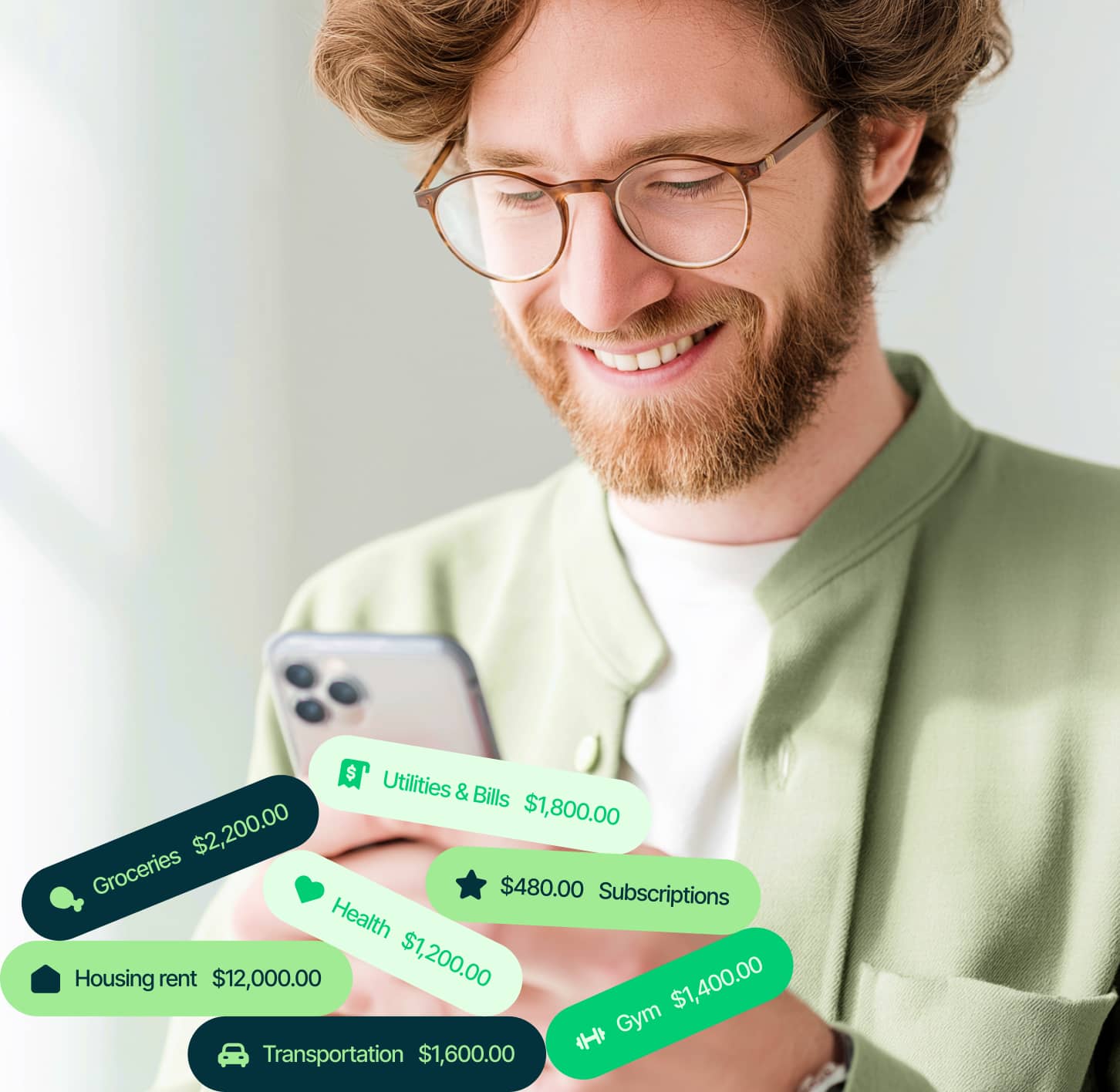 Man Checking Expense Breakdown On Phone Techpay Webflow Template | BRIX Template