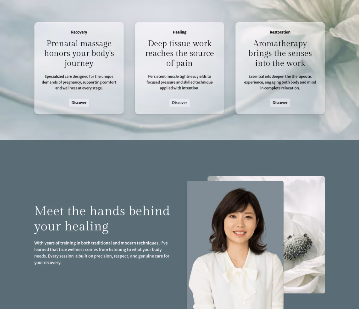 Custom Webflow website design for massage studio - responsive wellness site by freelance Webflow developer UK