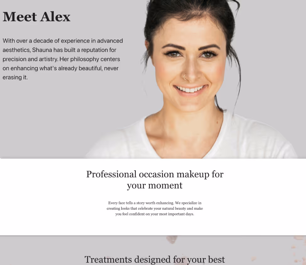 Webflow website design for makeup artist - custom booking and portfolio site by certified Webflow developer UK