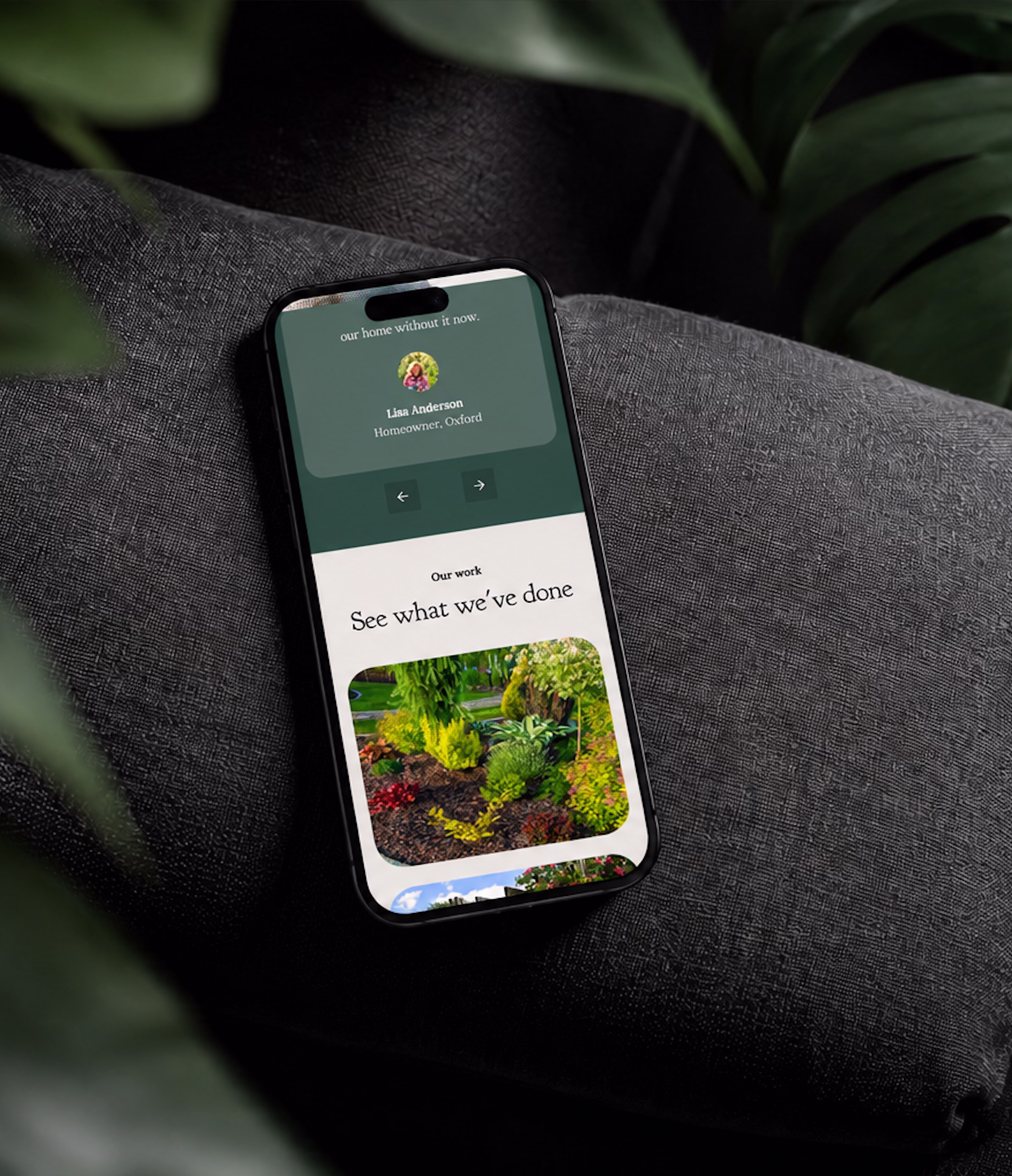 Phone mockup of the contact form page of a local gardening service website