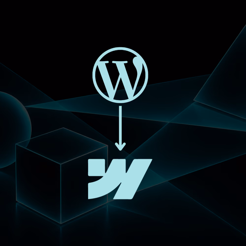 Step-by-step WordPress to Webflow migration process shown on a laptop screen