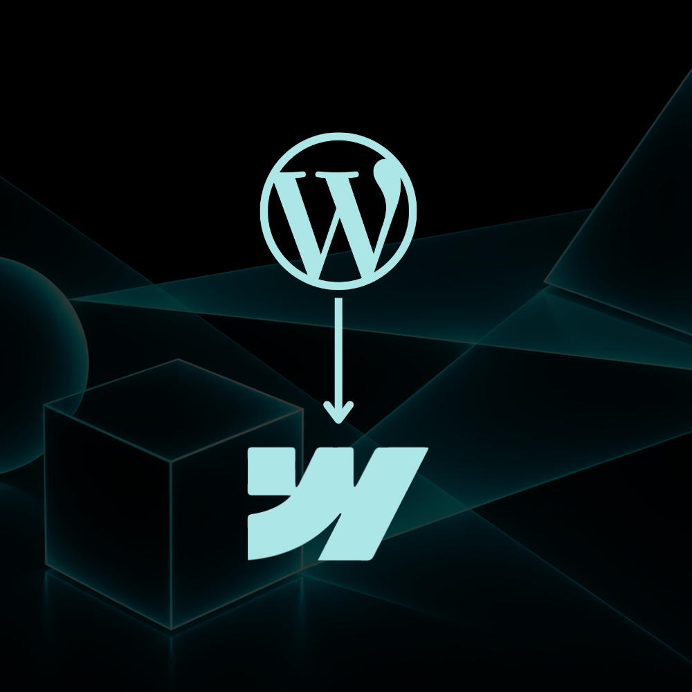 Step-by-step WordPress to Webflow migration process shown on a laptop screen