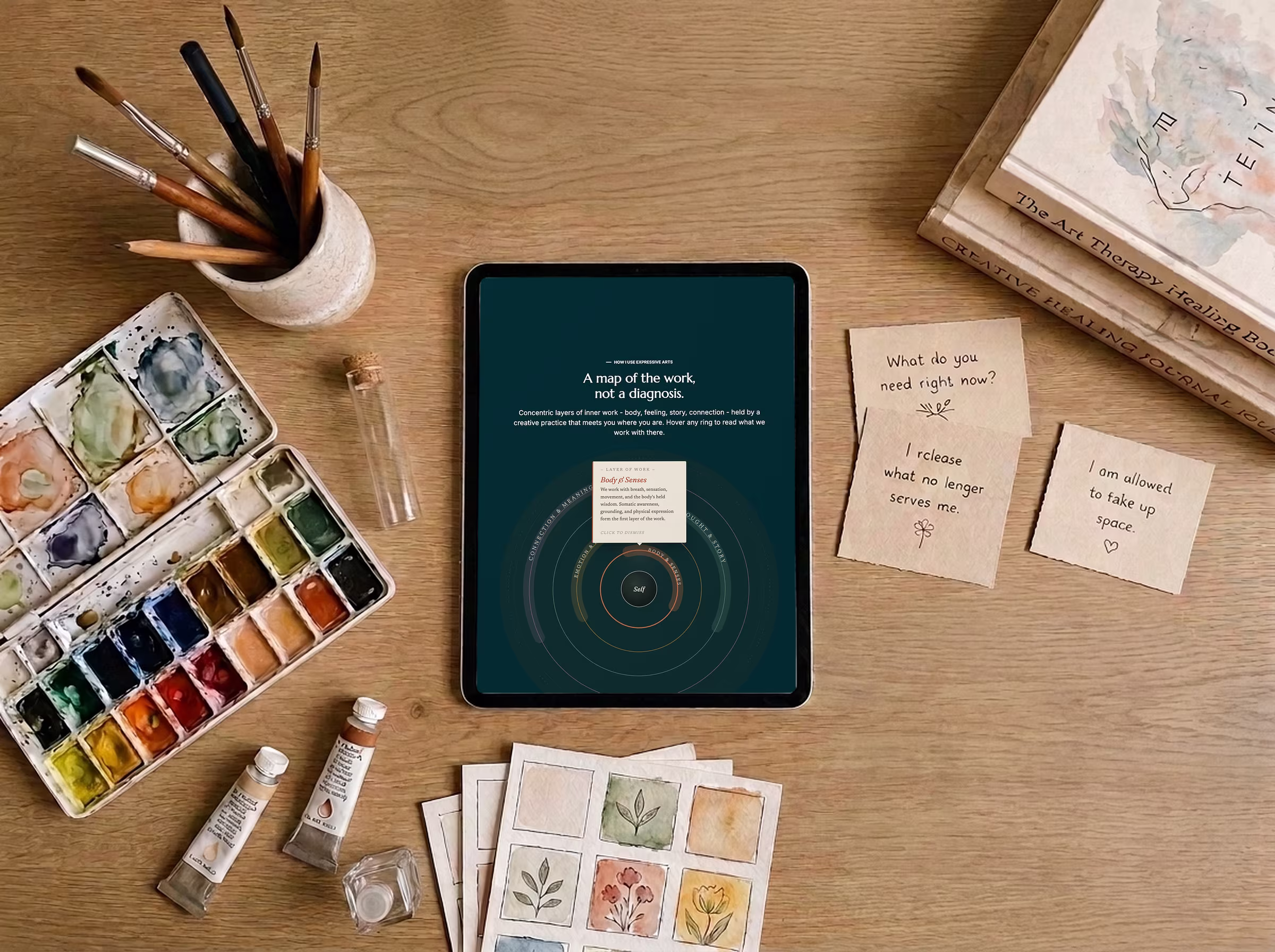 Tablet mockup showing the services and pricing page of a creative counselling website