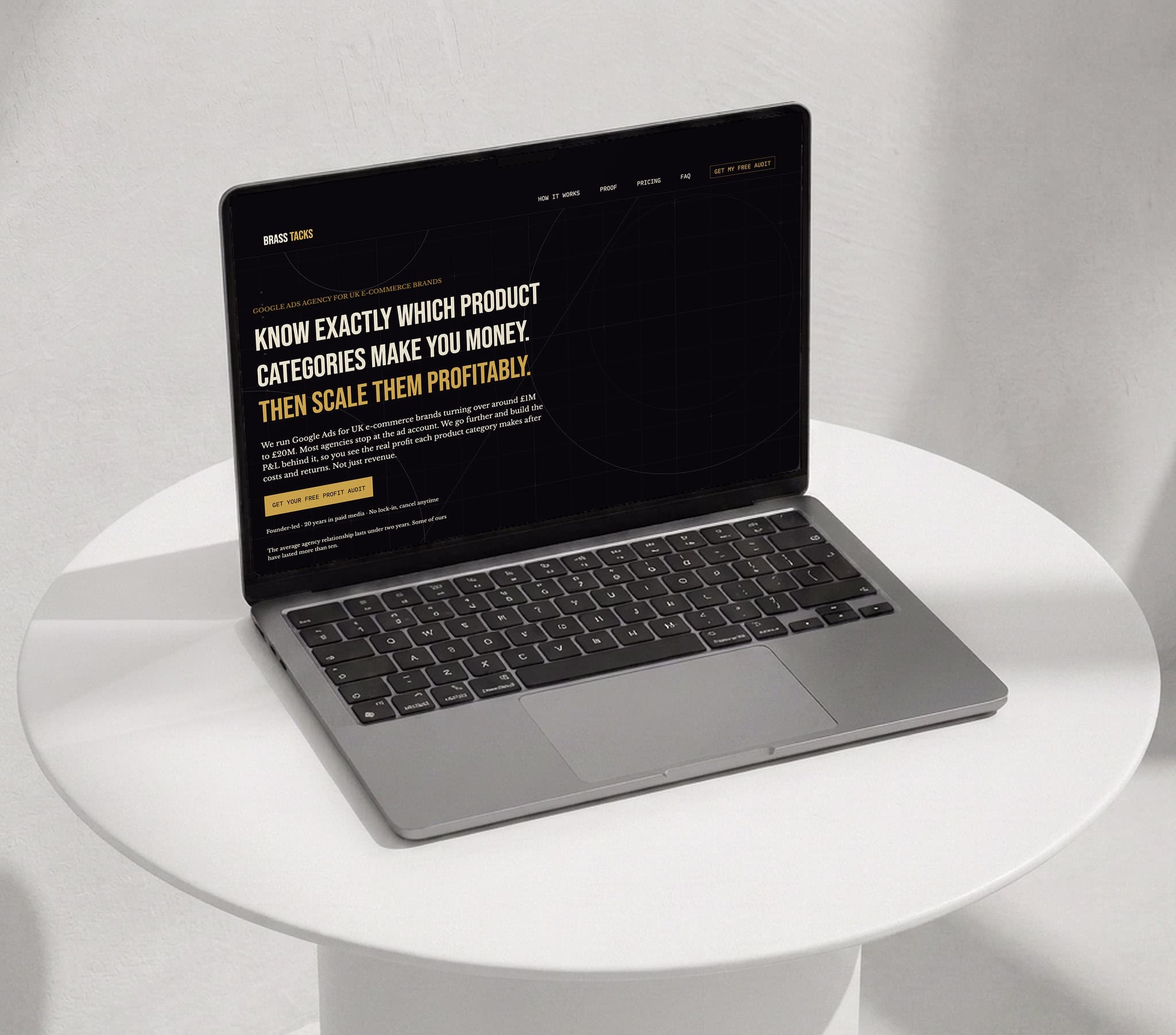 Laptop screen showing the homepage of a Google Ads agency website built in Webflow for a UK e-commerce specialist