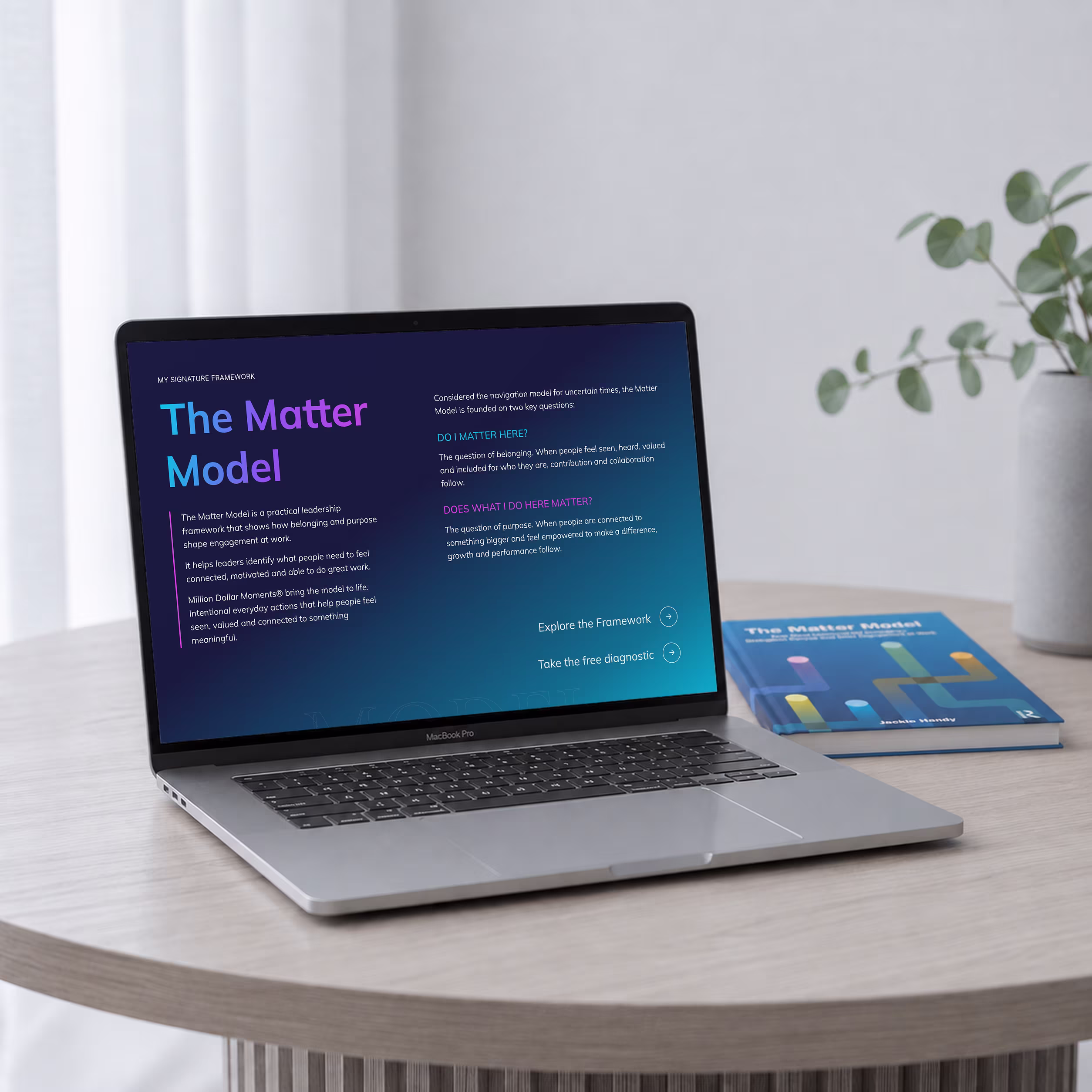 Laptop screen showing the homepage of a keynote speaker website designed and built in Webflow
