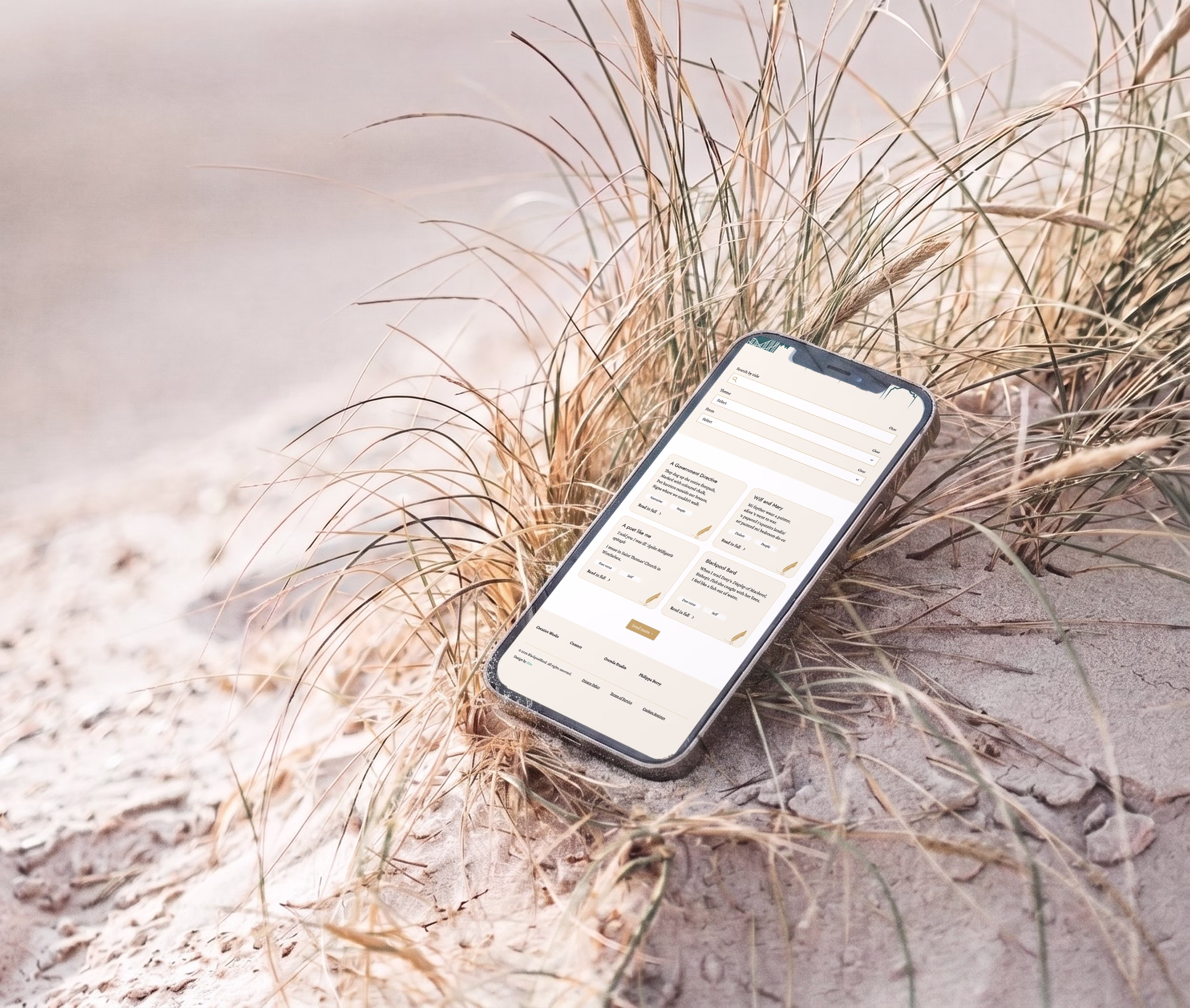 Phone mockup of a single poem page on a Webflow website for a poet