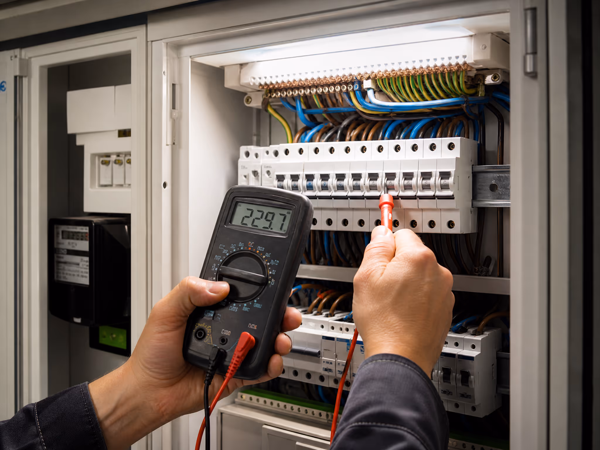 E-CHECK am Zählerschrank mit Multimeter durch Elektriker