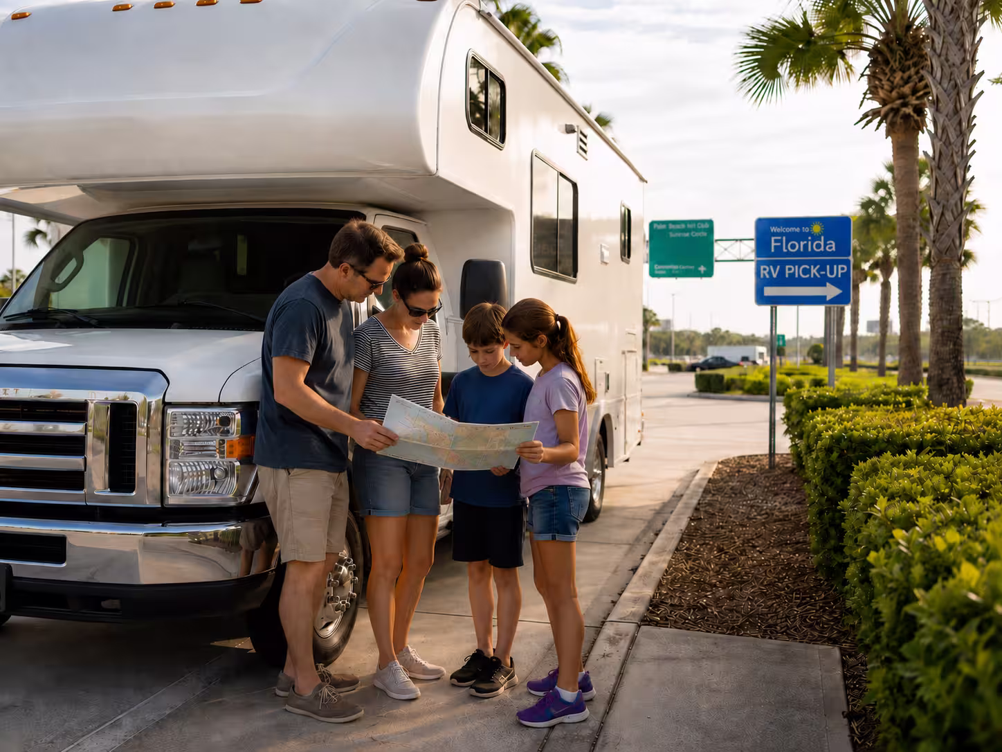 Family planning a Palm Beach Class C motorhome route