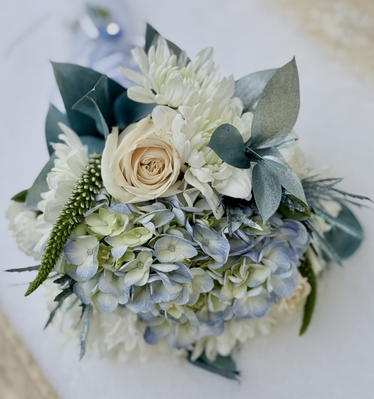 Custom bridal bouquet featuring hydrangeas