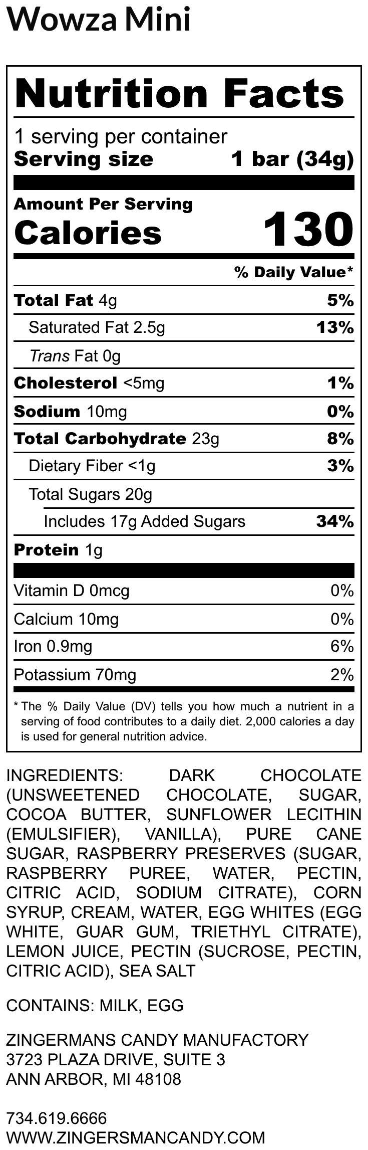 Wowza Mini Nutrition Label