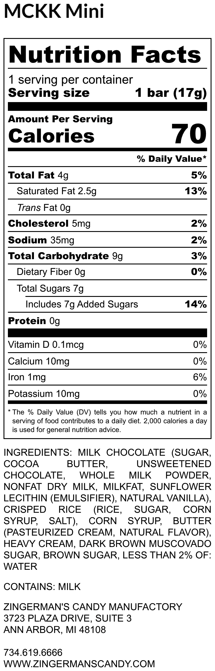 Karamel Krunch Mini Nutrition Facts Label