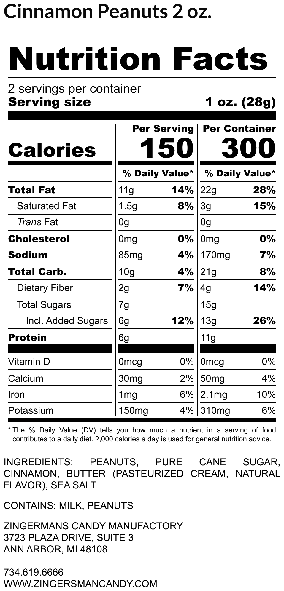 Cinnamon Peanuts Nutrition Label