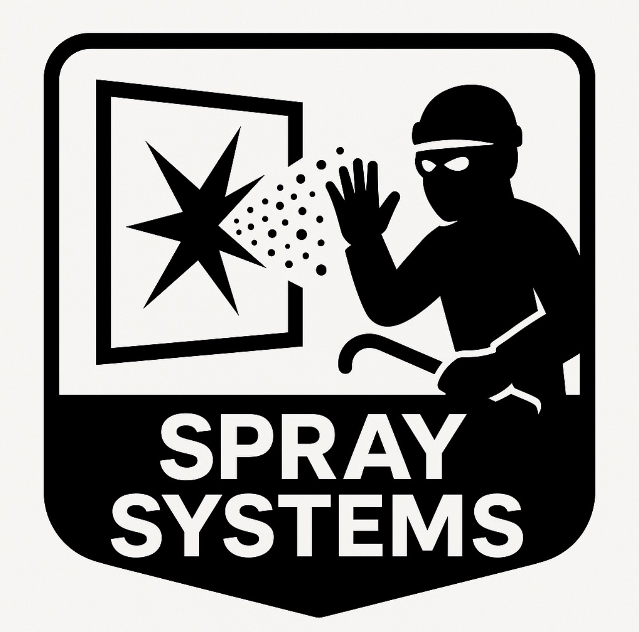 Thief breaking window and being sprayed by sticky liquid.