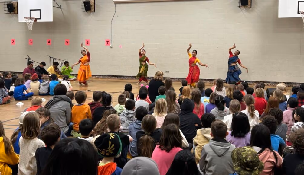 In-school performance by Nrityagram Dance Ensemble at Tillicum Elementary School. Photo: Larissa Sharma
