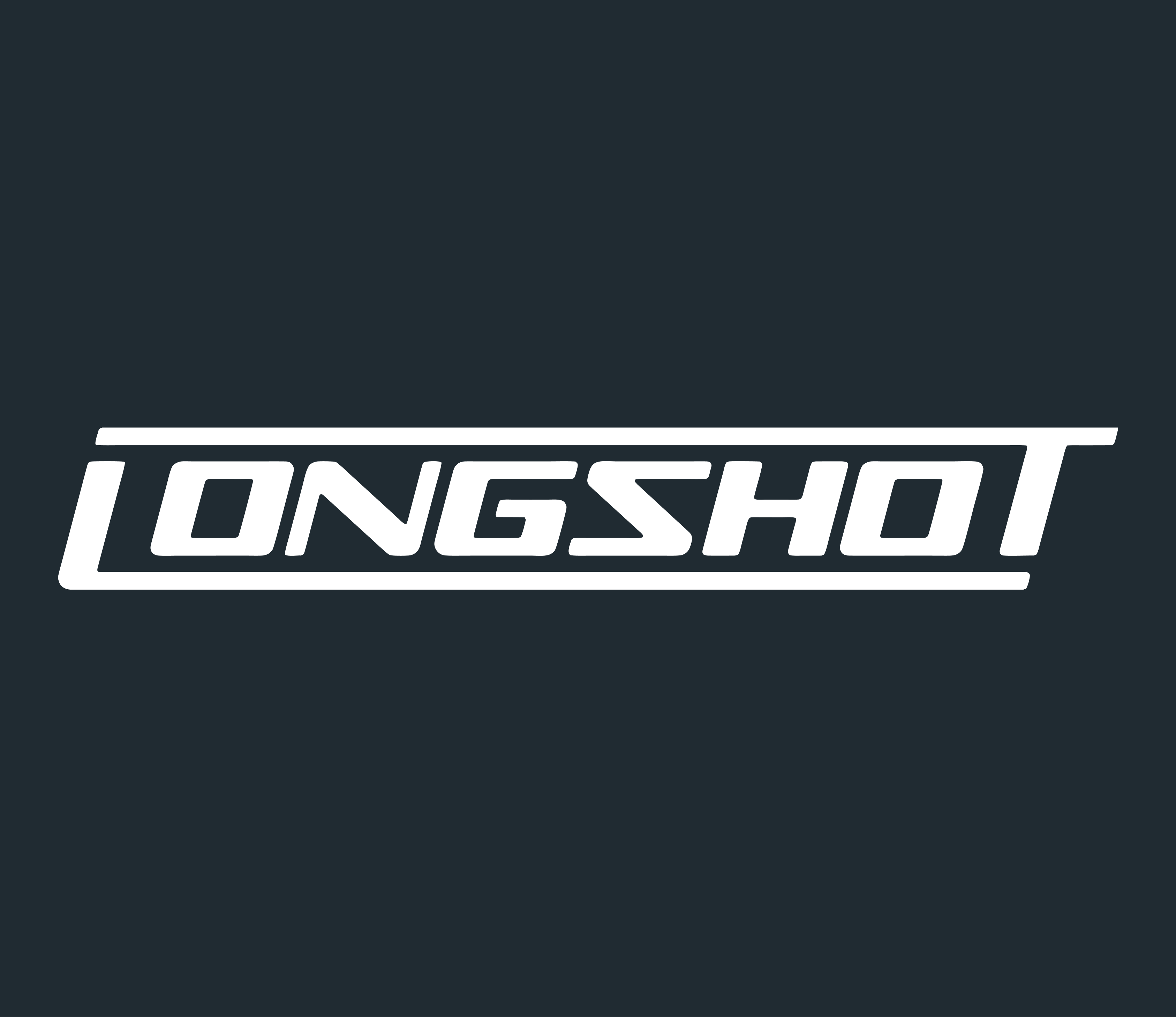 Longshot Space light wordmark logo on dark background