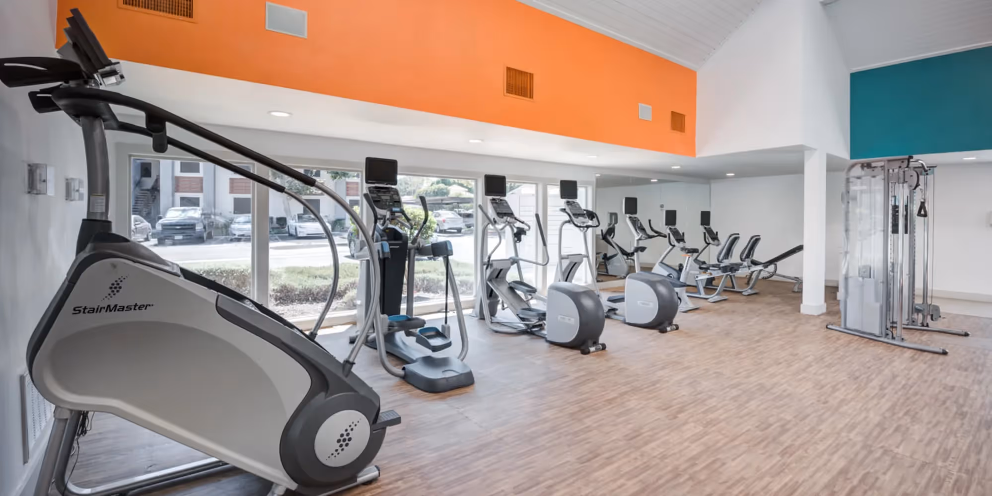 Fitness center with workout machines and equipment