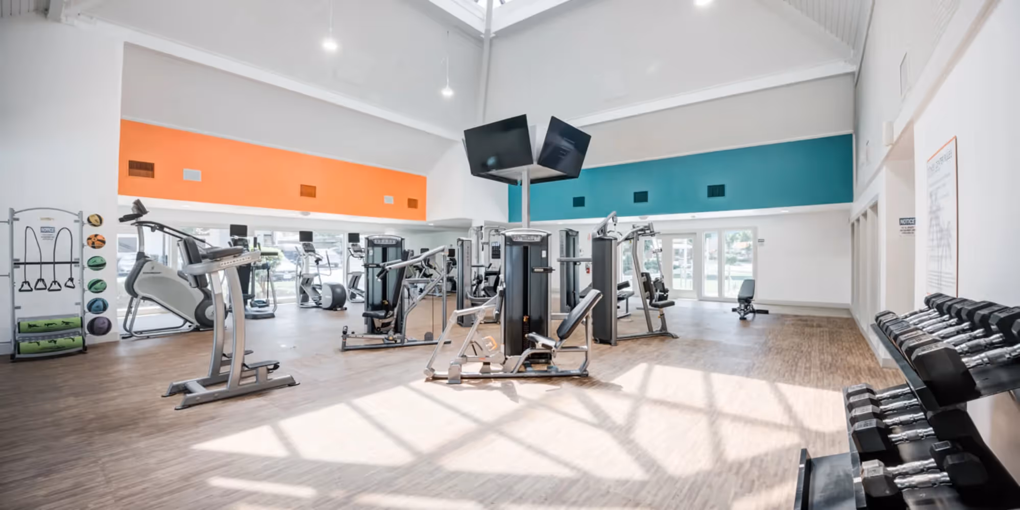 Fitness center with workout machines and equipment