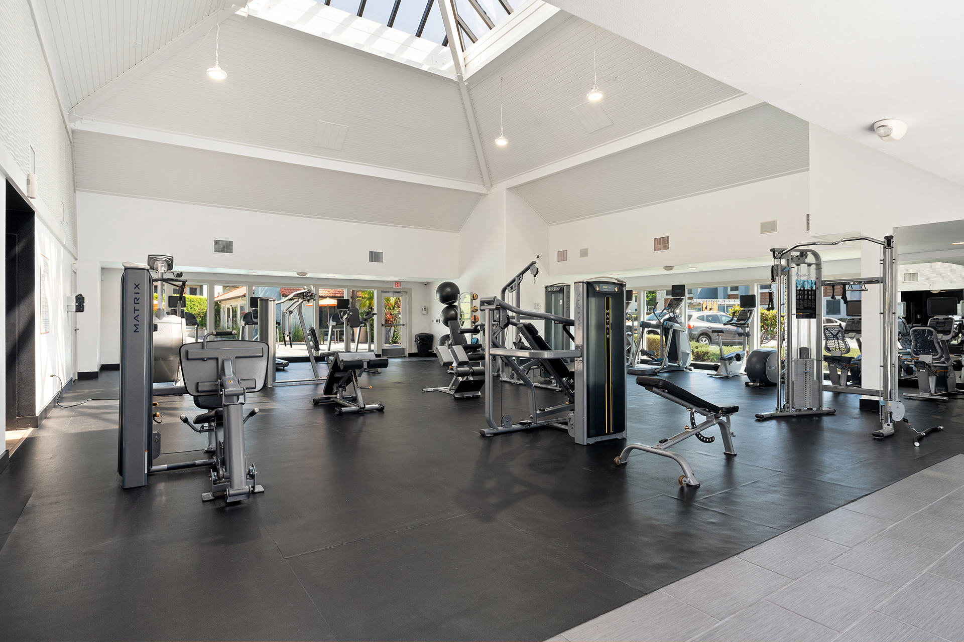 Fitness center with workout machines and equipment