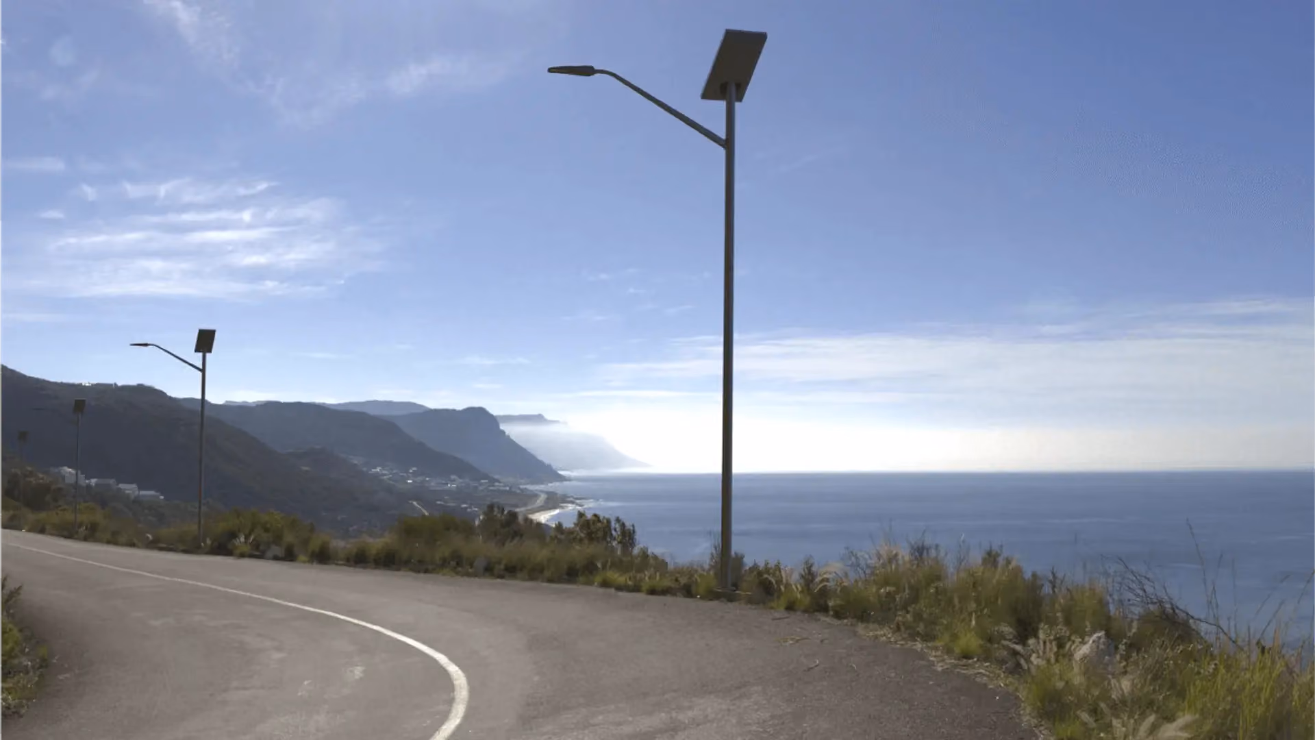 FLT solar LED street light mounted on pole with clear sky background
