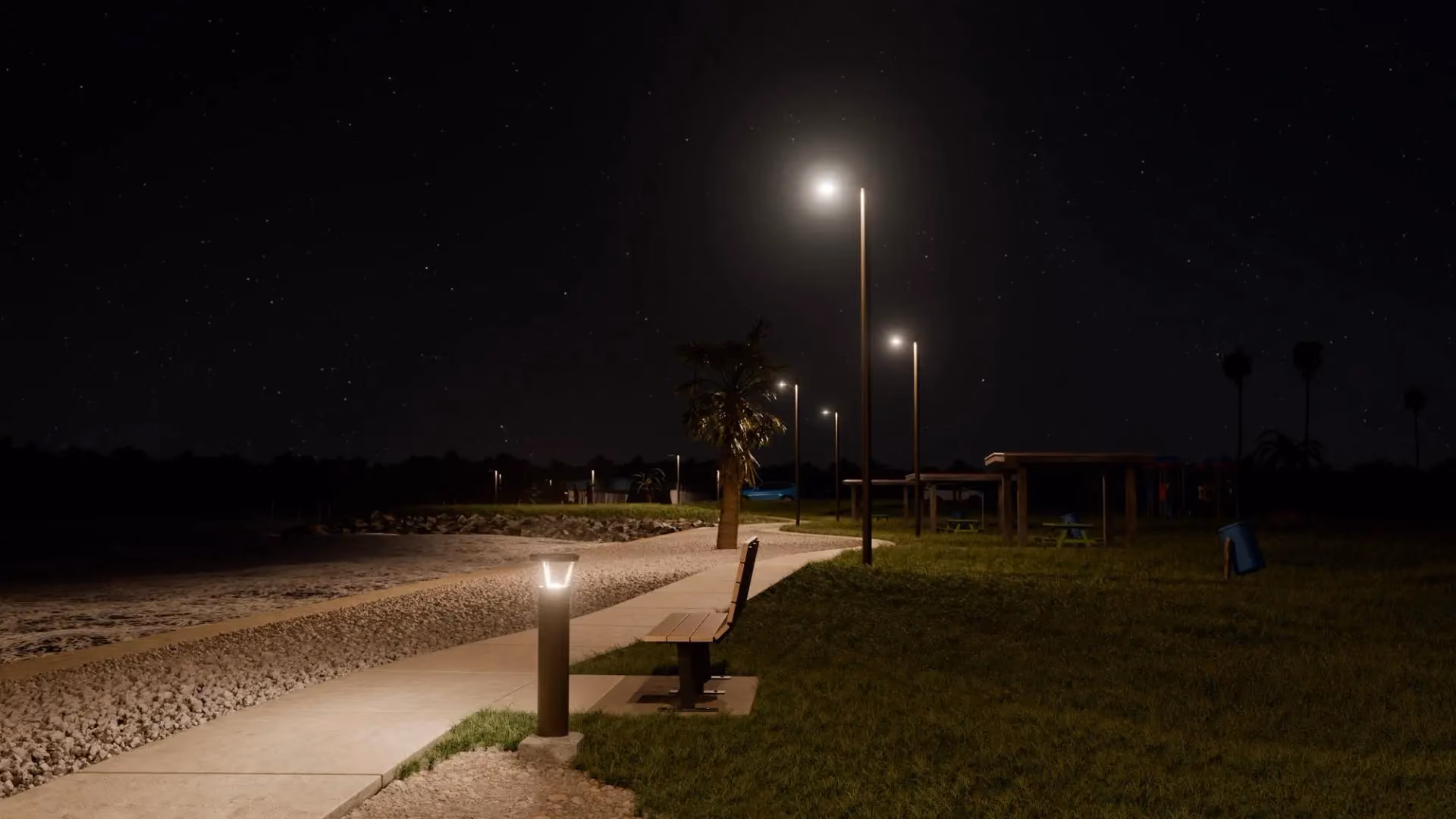 FLT solar light mounted on pole in outdoor setting
