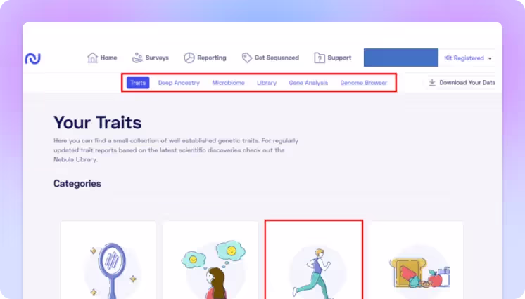 A snapshot of Nebula Genomics Dashboard displaying whole-genome sequencing results.