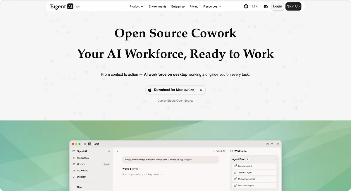 Eigent AI homepage
