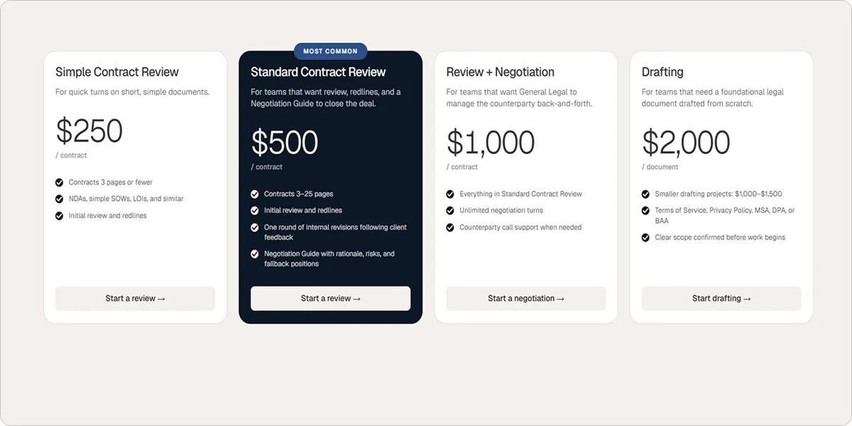 General Legal Pricing