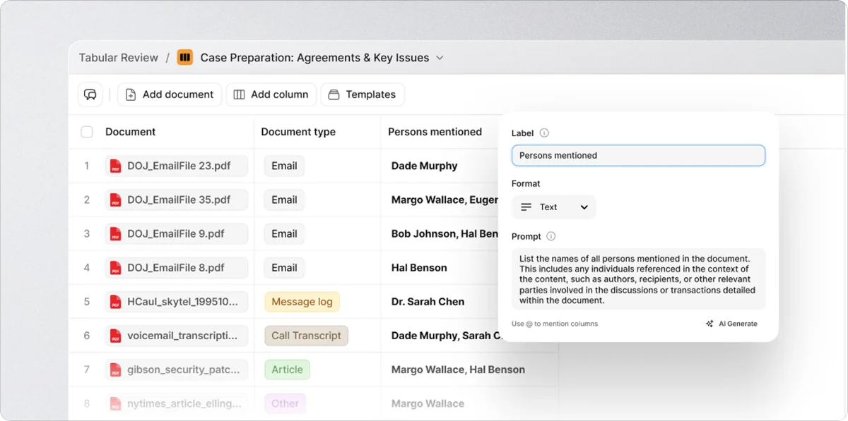 Legora tabular review