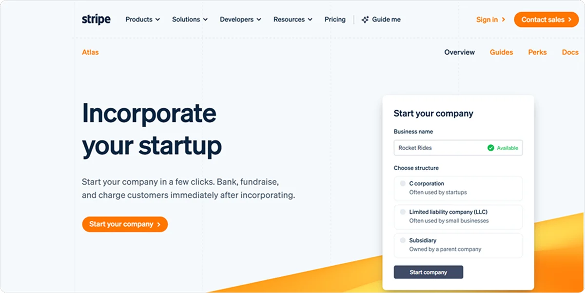 Stripe Atlas Homepage