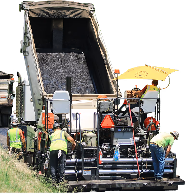 Northstar Asphalt paving crew placing hot mix asphalt with a commercial asphalt paver during an Ohio roadway project.