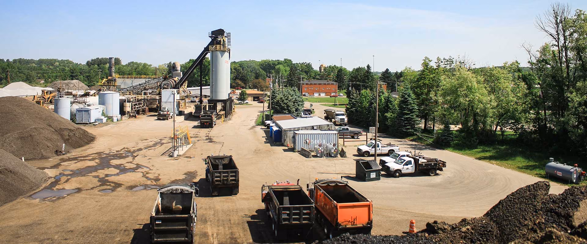 Aerial view of the Massillon Materials asphalt production facility and aggregate stockpiles in Northeast Ohio.